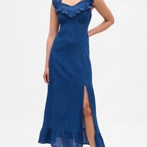 Gap Indigo Ruffle-Trim Maxi Dress